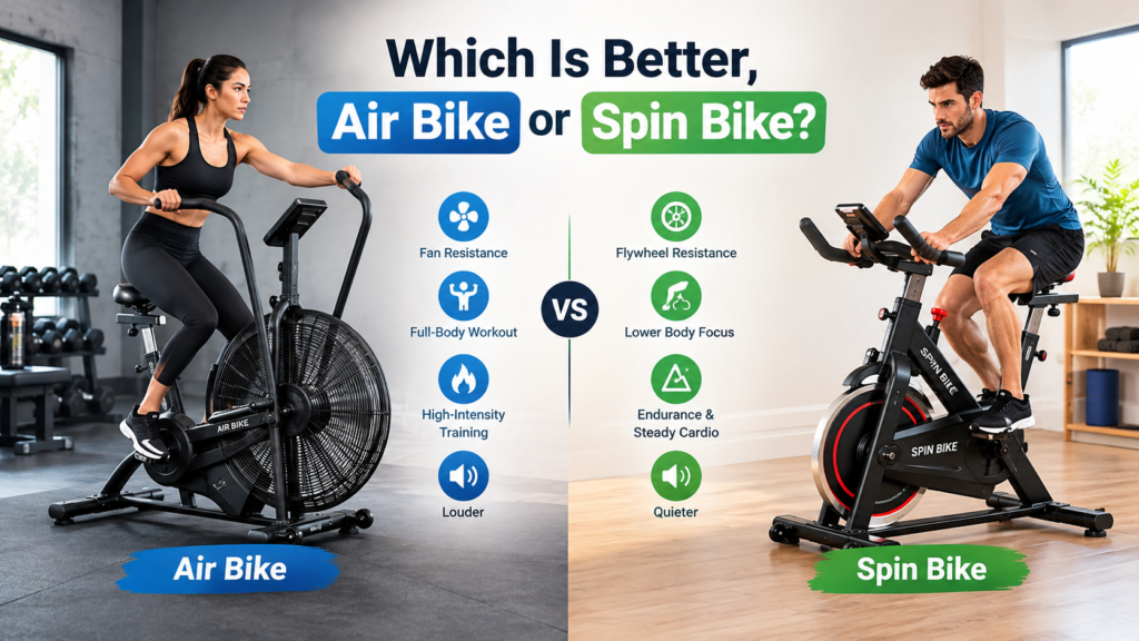 Air bike vs spin bike comparison for home cardio workouts